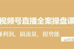 视频号直播全案操盘课，赚利润，搞流量，提势能（16节课）