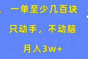 一单至少几百块，只动手不动脑，月入3w+。看完就能上手，保姆级教程
