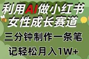 利用Ai做小红书女性成长赛道，三分钟制作一条笔记，轻松月入1w+