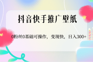 抖音快手推广壁纸，0粉丝0基础可操作，变现快，日入300+