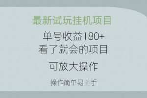 最新试玩挂机项目 单号收益180+看了就会的项目，可放大操作 操作简单易…