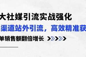 3大社媒引流实操强化，多渠道站外引流/高效精准获客/订单销售额翻倍增长