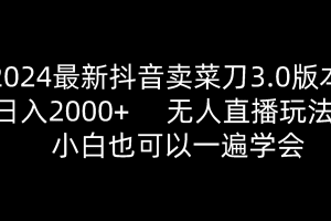 2024最新抖音卖菜刀3.0版本，日入2000+，无人直播玩法，小白也可以一遍学会
