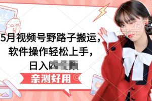 5月视频号野路子搬运，软件操作轻松上手，日入三位数