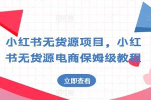 小红书无货源项目，小红书无货源电商保姆级教程