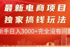 最新电商项目-搞钱玩法，新手日入3000+完全没有问题