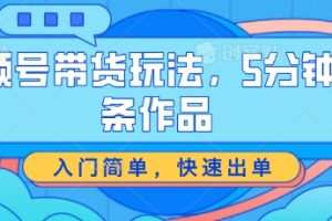 视频号带货玩法，5分钟一条作品，入门简单，快速出单