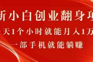 最新小白创业翻身项目，每天1个小时就能月入1万+，0门槛，一部手机就能…