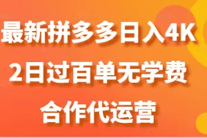 最新拼多多，日入4K+，2日过百单无学费，合作代运营