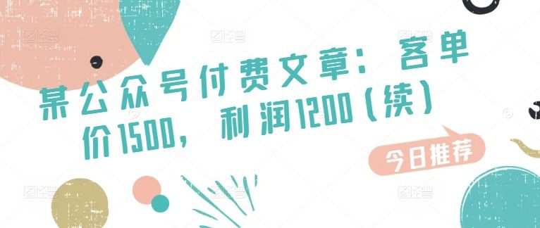 某公众号付费文章：客单价1500，利润1200(续)，市场几乎可以说是空白的
