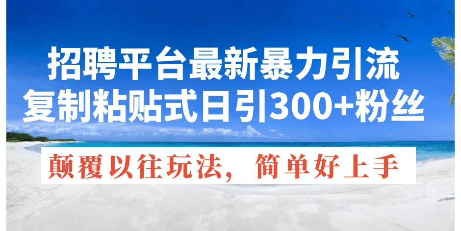 招聘平台最新暴力引流，复制粘贴式日引300+粉丝，颠覆以往垃圾玩法，简…