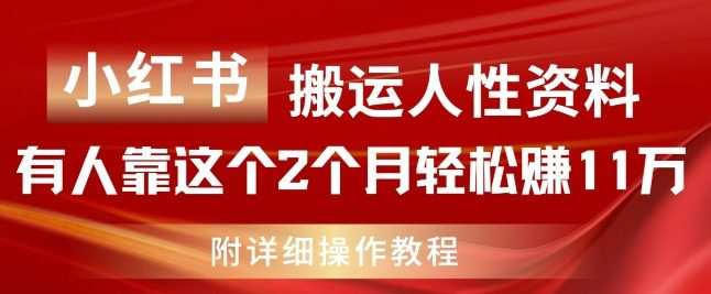 小红书搬运人性资料，有人靠这个2个月轻松赚11w，附教程
