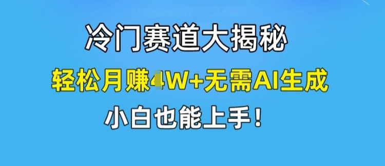 冷门赛道大揭秘，轻松月赚1W+无需AI生成，小白也能上手
