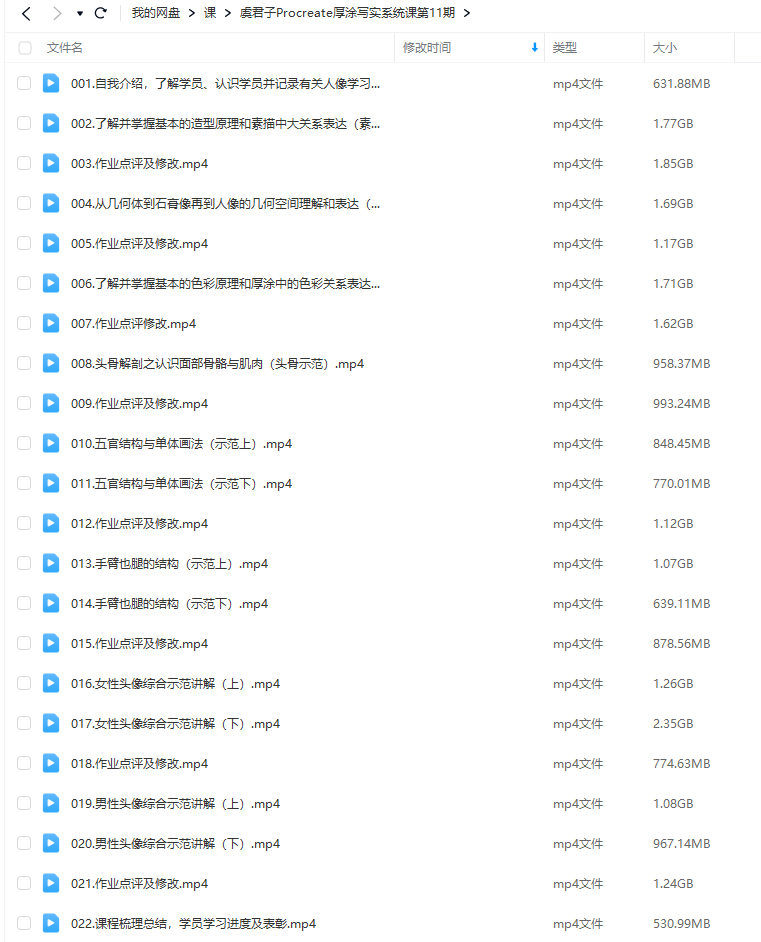 虞君子Procreate厚涂写实系统课第11期2024年1月结课【画质高清只有视频】