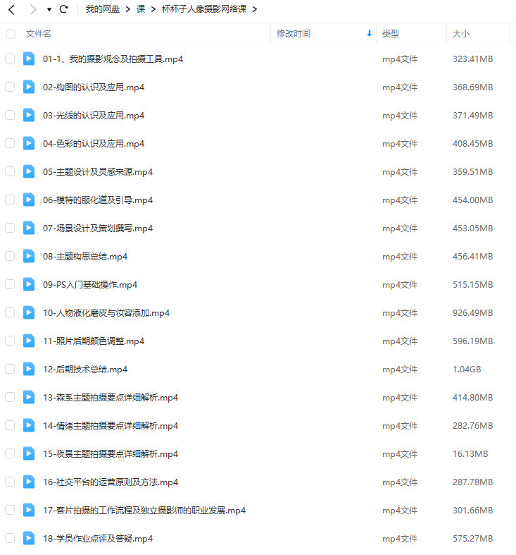 杯杯子人像摄影网络课2024【画质不错只有视频】