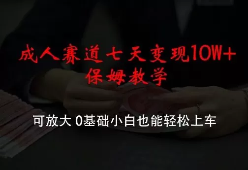 成人赛道七天变现10W+保姆教学，可放大，0基础小白也能轻松上车