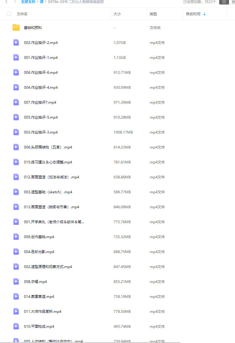 3367e二次元人物插画基础班2023【画质高清只有视频】