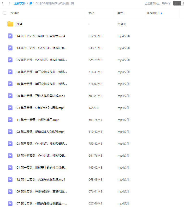 半墙CG萌妹头像与Q版设计课2024【画质高清有课件】