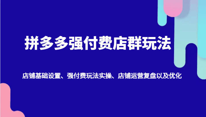 拼多多强付费店群玩法：店铺基础设置、强付费玩法实操、店铺运营复盘以及优化