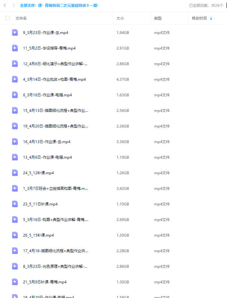 青梅特训二次元基础特训第11期2024年5月结课【画质不错只有视频】