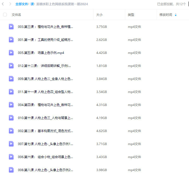 姜糖水彩上色风格系统课第一期2024【画质不错只有视频】