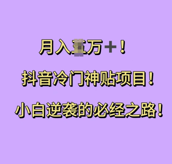 抖音冷门神贴项目,小白逆袭的必经之路