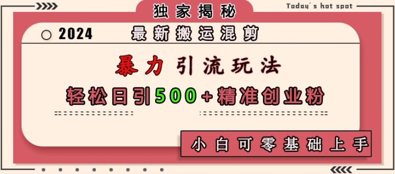 最新搬运混剪暴力引流玩法,轻松日引500+精准创业粉,小白可零基础上手