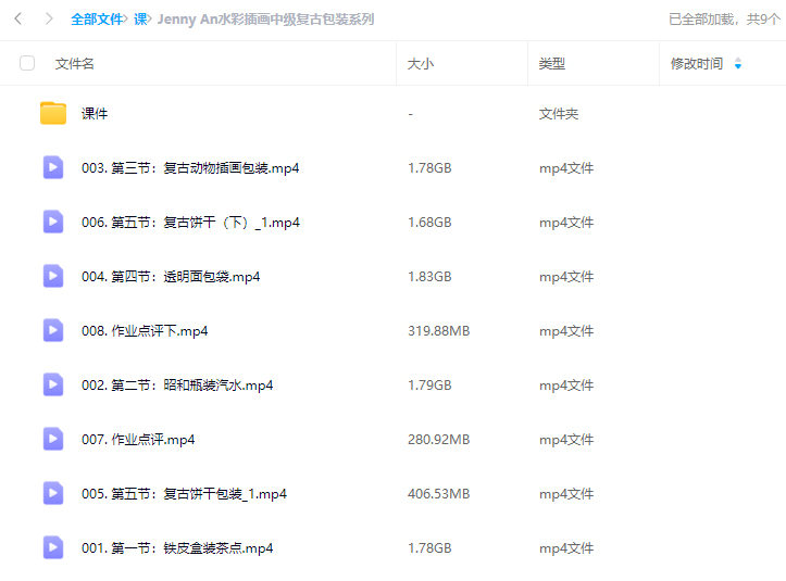 Jenny An水彩插画中级复古包装系列【画质还行有课件】