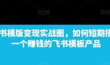 飞书模版变现实战圈，如何短期搭建一个赚钱的飞书模板产品