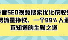 抖音SEO视频搜索优化获取免费流量挣钱，一个99%人还不知道的生财之道