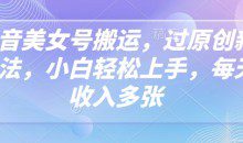 抖音美女号搬运，过原创新玩法，小白轻松上手，每天收入多张