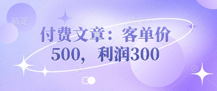 付费文章:客单价500,利润300