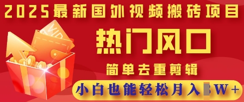 2025最新视频搬砖项目,热门风口,简单去重剪辑,小白也能轻松月入过W
