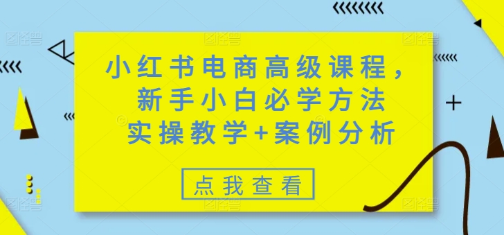 小红书电商高级课程,新手小白必学方法,实操教学+案例分析