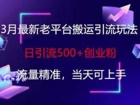 3月最新老平台搬运引流玩法，日引流500+创业粉，流量精准，当天可上手