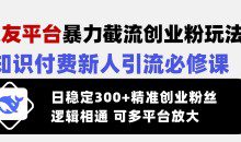 交友平台暴力截流创业粉玩法，知识付费新人引流必修课，日稳定300+精准创业粉丝，逻辑相通可多平台放大