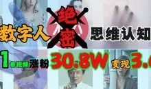 AI数字人绝密思维认知玩法，抖音1条视频涨粉30.8W，变现过W