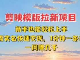 剪映模板拉新项目：新手也能轻松上手，无需实名，快速变现，一分钟一条作品，一周挣几k