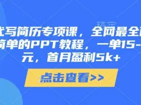 AI代写简历专项课，全网最全面的最简单的PPT教程，一单15-50元，首月盈利5k+