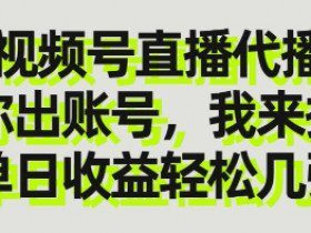视频号直播代播，你出账号我来播，单日收益轻松几张【揭秘】