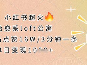 小红书超火的治愈系loft公寓，单条作品点赞16W，3分钟一条，单日变现数张