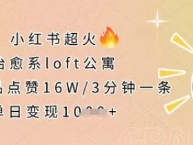 小红书超火的治愈系loft公寓，单条作品点赞16W，3分钟一条，单日变现数张