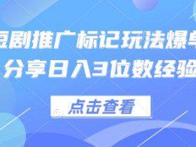 0粉短剧推广标记玩法爆单新人分享日入3位数经验