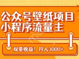 公众号壁纸项目，小程序流量主双收益，月入3000+