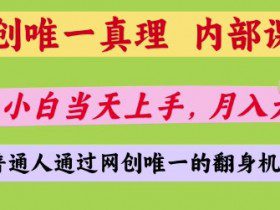 网创唯一真理，内部课程，新手小白当天上手，月入5位数，普通人通过网创唯一的机会【揭秘】