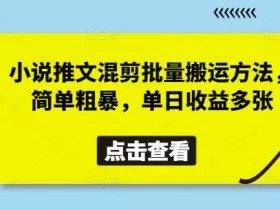 小说推文混剪批量搬运方法，简单粗暴，单日收益多张