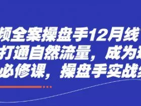 短视频全案操盘手12月线下课，如何打通自然流量，成为现象级IP必修课，操盘手实战经验