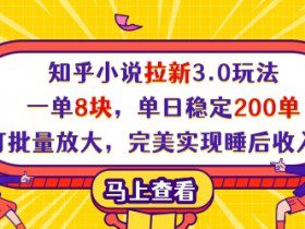 知乎小说拉新3.0玩法，一单8块，单日稳定200单，可批量放大，完美实现睡后收入!
