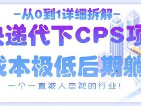从0到1详细拆解快递代下CPS项目，一个一直被人忽视的行业！