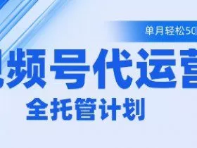 视频号代运营2.0，全程托管招募，单月轻松变现5k【揭秘】